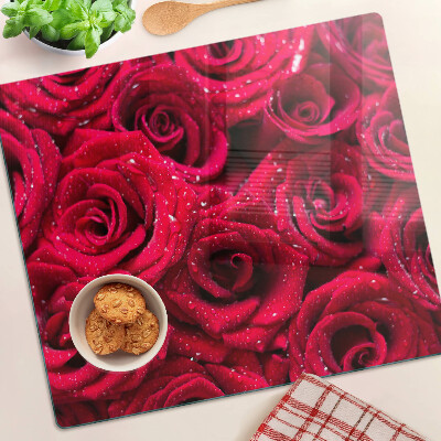 Tagliere in vetro temperato Rose di colore rosa intenso