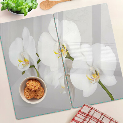 Tagliere in vetro Orchidee su sfondo a specchio