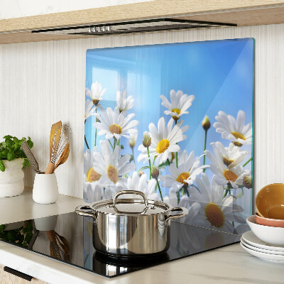 Tagliere in vetro temperato Fiori di margherita su sfondo blu