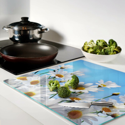 Tagliere in vetro temperato Fiori di margherita su sfondo blu