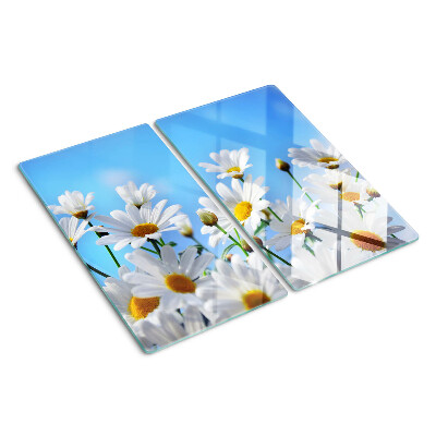 Tagliere in vetro temperato Fiori di margherita su sfondo blu