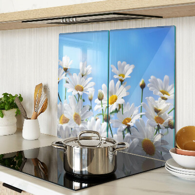 Tagliere in vetro temperato Fiori di margherita su sfondo blu