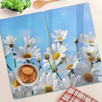 Tagliere in vetro temperato Fiori di margherita su sfondo blu