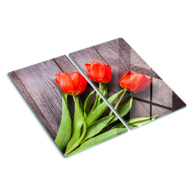 Tagliere in vetro Tulipani su uno sfondo di legno