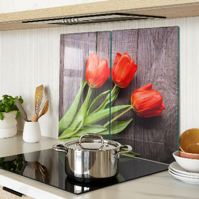 Tagliere in vetro Tulipani su uno sfondo di legno