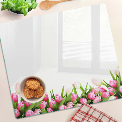 Tagliere in vetro Tulipani dai colori pastello