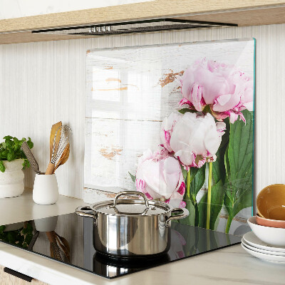 Tagliere in vetro temperato Fiori di peonia su uno sfondo di legno