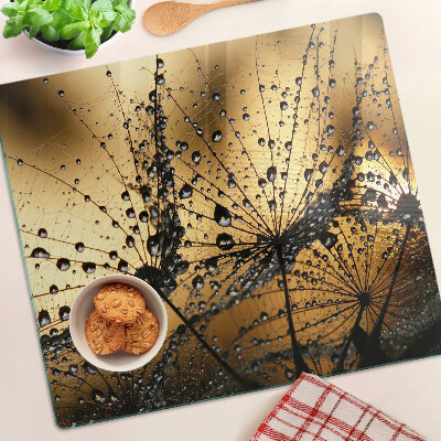 Tagliere in vetro temperato Gocce d'acqua sulle foglie