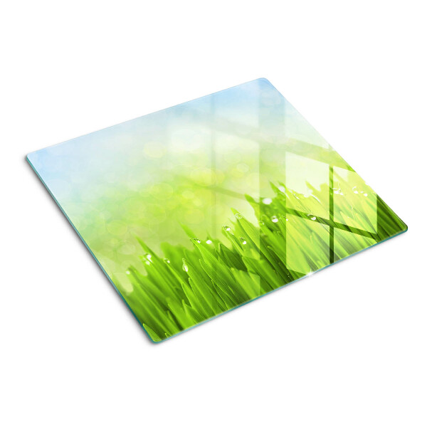 Tagliere in vetro Erba verde con gocce d'acqua