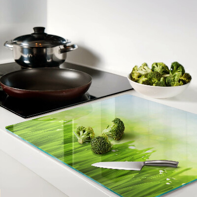 Tagliere in vetro Erba verde con gocce d'acqua