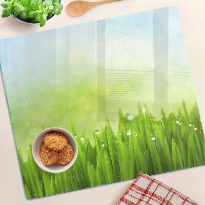 Tagliere in vetro Erba verde con gocce d'acqua