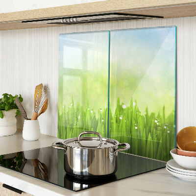 Tagliere in vetro Erba verde con gocce d'acqua