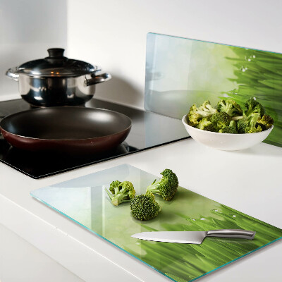 Tagliere in vetro Erba verde con gocce d'acqua