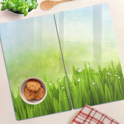 Tagliere in vetro Erba verde con gocce d'acqua