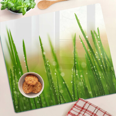 Tagliere in vetro Erba con gocce d'acqua