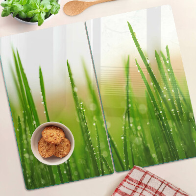 Tagliere in vetro Erba con gocce d'acqua