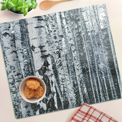 Tagliere in vetro Foresta di betulle in uno scenario invernale