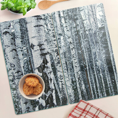 Tagliere in vetro Foresta di betulle in uno scenario invernale