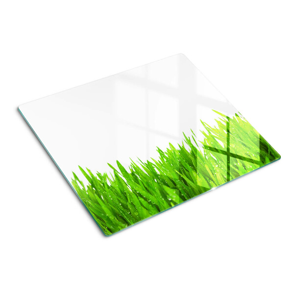 Tagliere in vetro Erba verde con gocce d'acqua