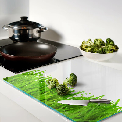 Tagliere in vetro Erba verde con gocce d'acqua