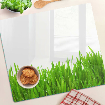 Tagliere in vetro Erba verde con gocce d'acqua