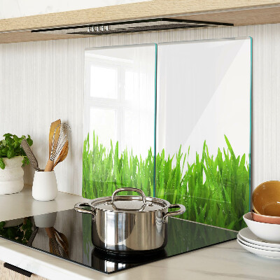 Tagliere in vetro Erba verde con gocce d'acqua