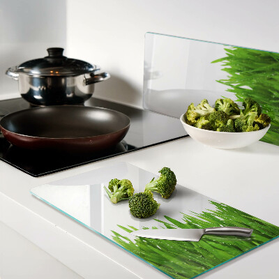 Tagliere in vetro Erba verde con gocce d'acqua