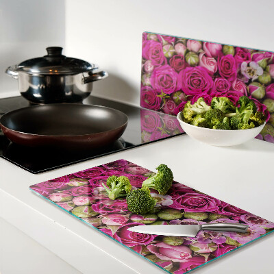 Tagliere in vetro temperato Fiori rosa in un bouquet
