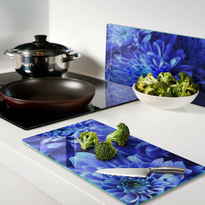 Tagliere in vetro temperato Fiori di crisantemo blu