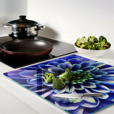 Tagliere in vetro temperato Fiore di dalia blu