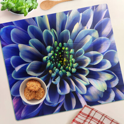 Tagliere in vetro temperato Fiore di dalia blu