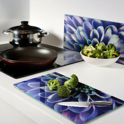 Tagliere in vetro temperato Fiore di dalia blu