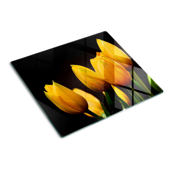 Tagliere in vetro temperato Tulipani gialli su sfondo nero