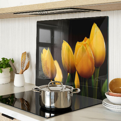 Tagliere in vetro temperato Tulipani gialli su sfondo nero