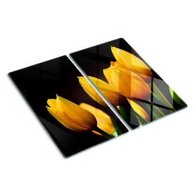 Tagliere in vetro temperato Tulipani gialli su sfondo nero