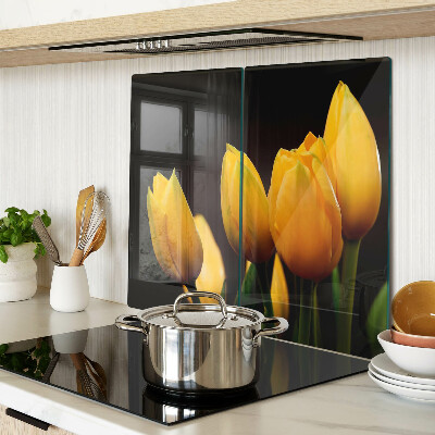 Tagliere in vetro temperato Tulipani gialli su sfondo nero