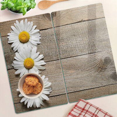 Tagliere in vetro Fiori su uno sfondo di legno