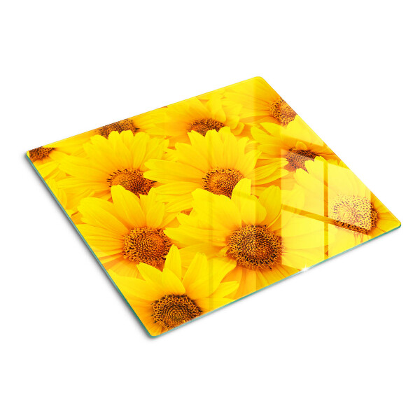 Tagliere in vetro Girasoli su sfondo giallo