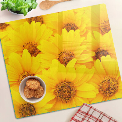 Tagliere in vetro Girasoli su sfondo giallo