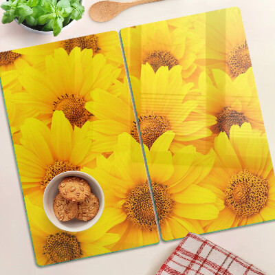 Tagliere in vetro Girasoli su sfondo giallo