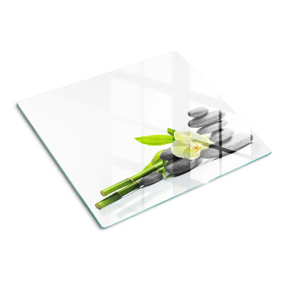 Tagliere in vetro temperato Orchidea e pietre da spa