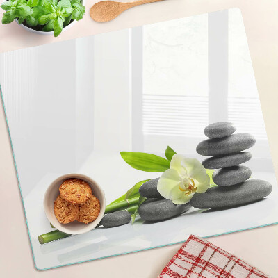 Tagliere in vetro temperato Orchidea e pietre da spa