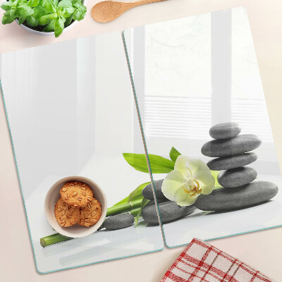 Tagliere in vetro temperato Orchidea e pietre da spa