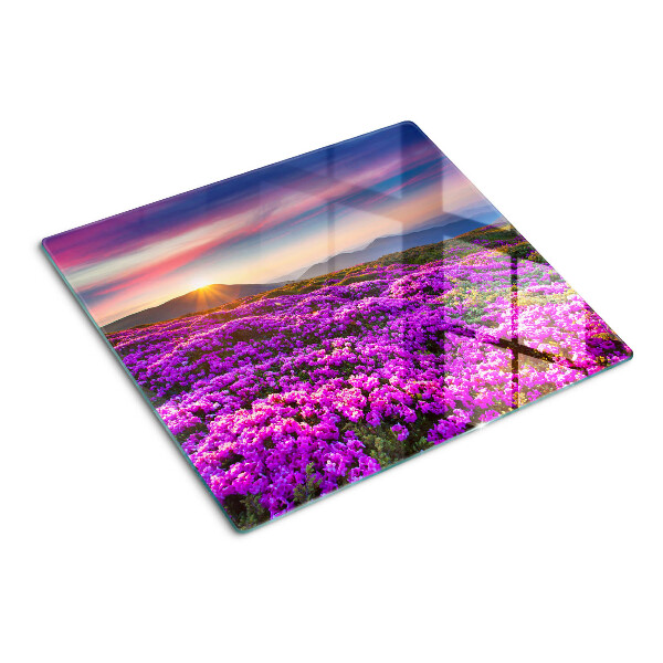 Tagliere in vetro Paesaggio floreale al tramonto