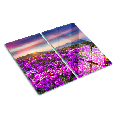 Tagliere in vetro Paesaggio floreale al tramonto