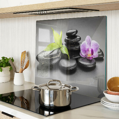 Tagliere in vetro temperato Pietre e orchidea sullo sfondo