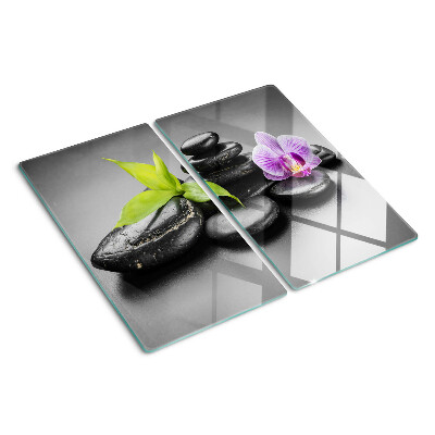 Tagliere in vetro temperato Pietre e orchidea sullo sfondo
