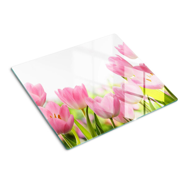 Tagliere in vetro temperato Tulipani rosa nel giardino