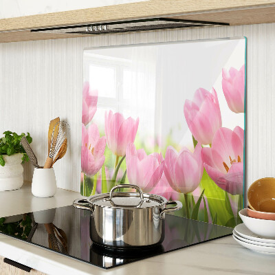 Tagliere in vetro temperato Tulipani rosa nel giardino