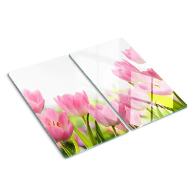Tagliere in vetro temperato Tulipani rosa nel giardino